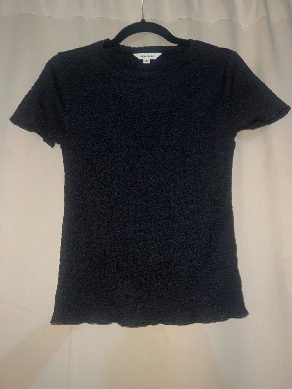 Lucky Brand Black Crinkle Short Sleeve Tee